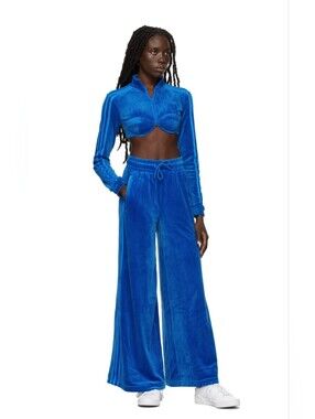 adidas Originals Jeremy Scott Blue Velour 3 Pc Track Top, Skirt, and Pants Sz M